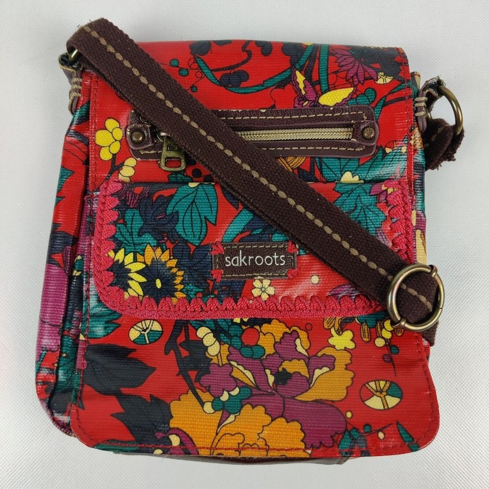 Sakroots Artist Circle Small Crossbody Messenger Purse Coated Canvas Floral Boho - Picture 1 of 11
